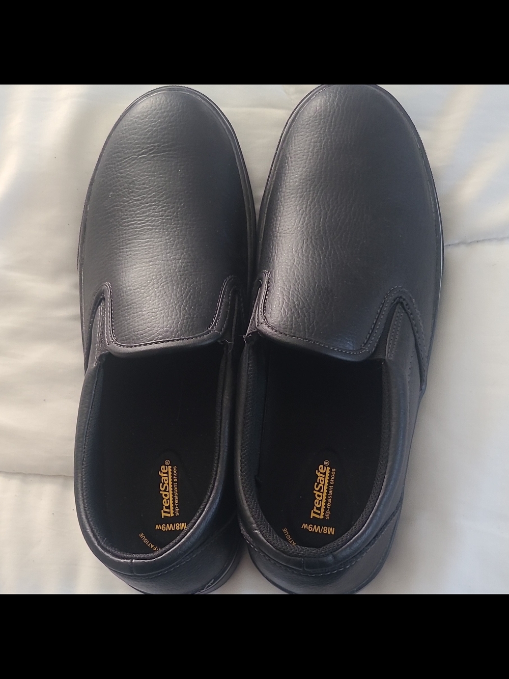 Unisex M Sz 8, W Sz 9 Leather TredSafe Slip-On Black Slip-Resistant Work Shoes